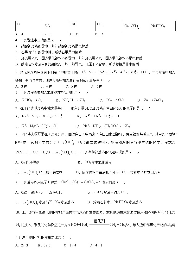 辽宁省县域重点高中协作体2024~2025学年高一上学期10月质量监测化学试卷（Word版附解析）02
