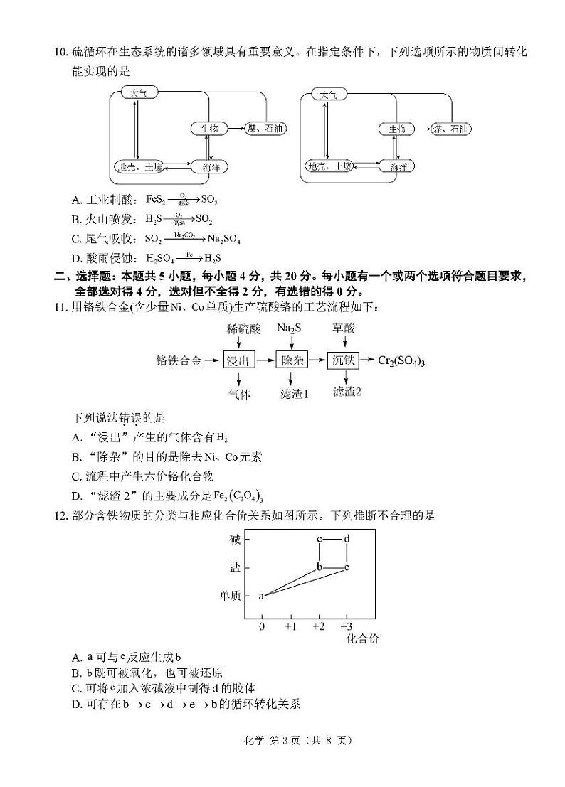 2025届山东中昇大联考高三10月联考化学试题（含答案）第3页