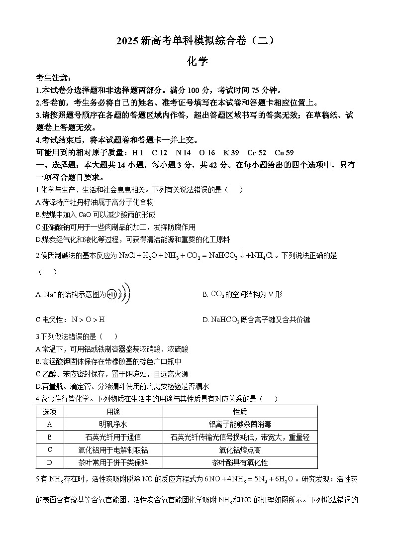 河北省邯郸市部分校2024-2025学年高三上学期月考化学试卷（二）01