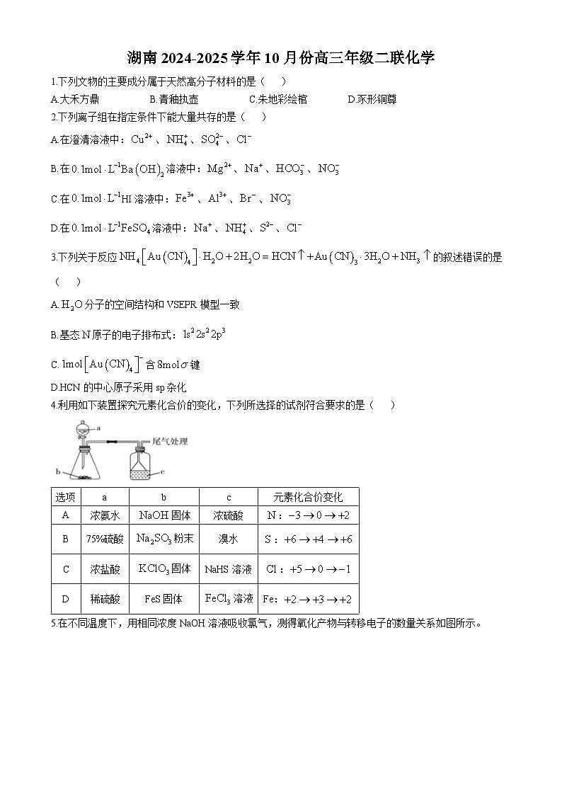 湖南省部分学校2024-2025学年高三上学期第二次联考化学试卷（Word版附答案）第1页