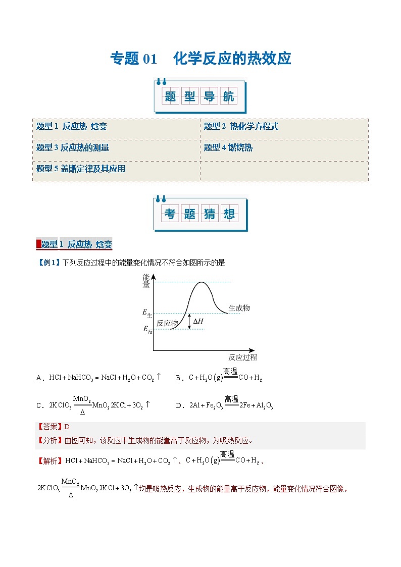 专题01 化学反应的热效应（考题猜想）（5大题型）-2024-2025学年高二化学上学期期中考点大串讲（苏教版2019）第1页
