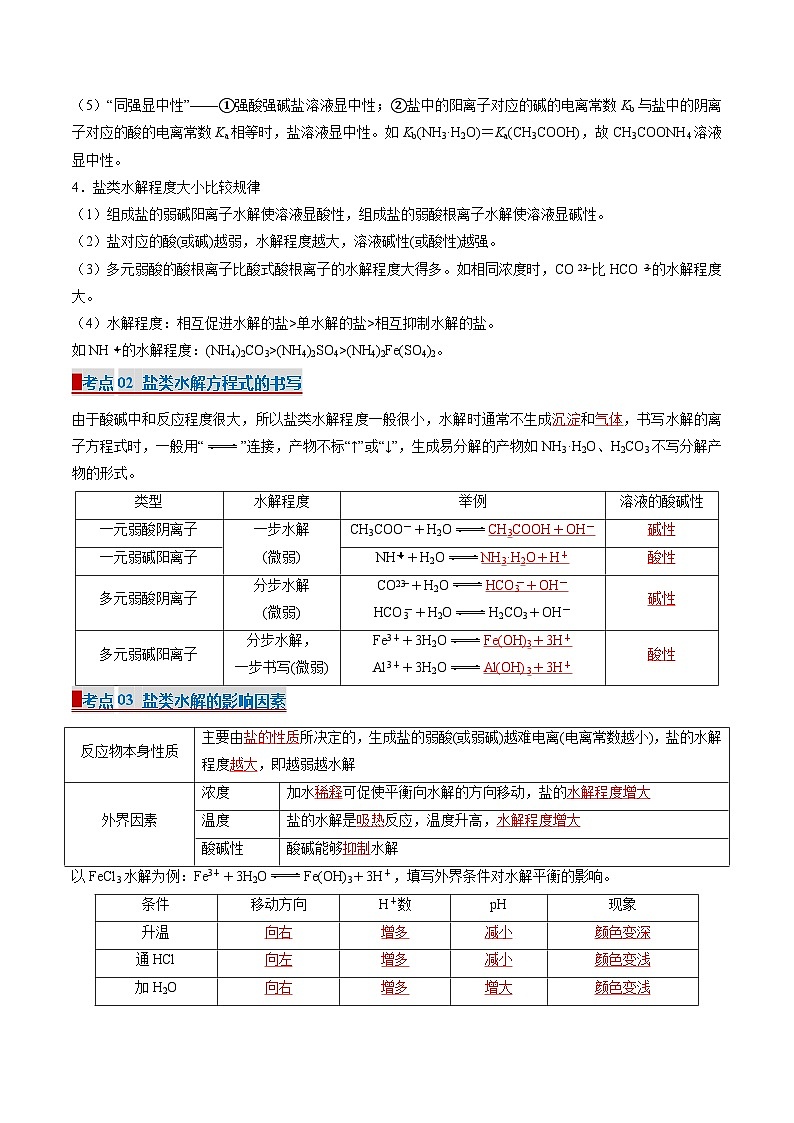 专题06 盐类的水解（考点清单）（讲+练）-2024-2025学年高二化学上学期期中考点大串讲（人教版2019选择性必修1）第2页