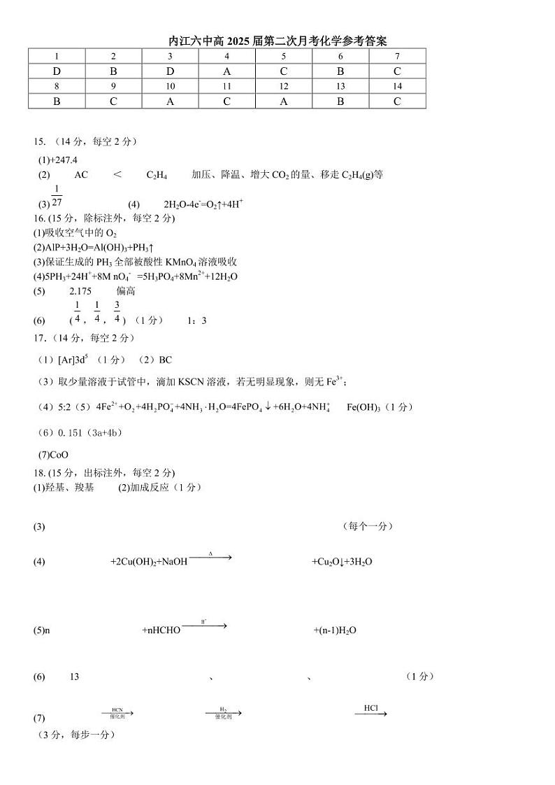 四川省内江市第六中学2024-2025学年上期高三第二次月考化学试题第1页