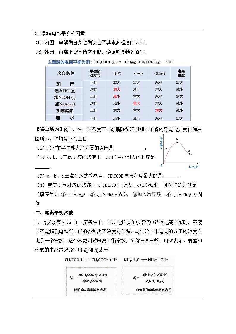 3.1 电离平衡  教学设计 -2024---2025学年《化学》高中·选修第1册（人教版）第2页