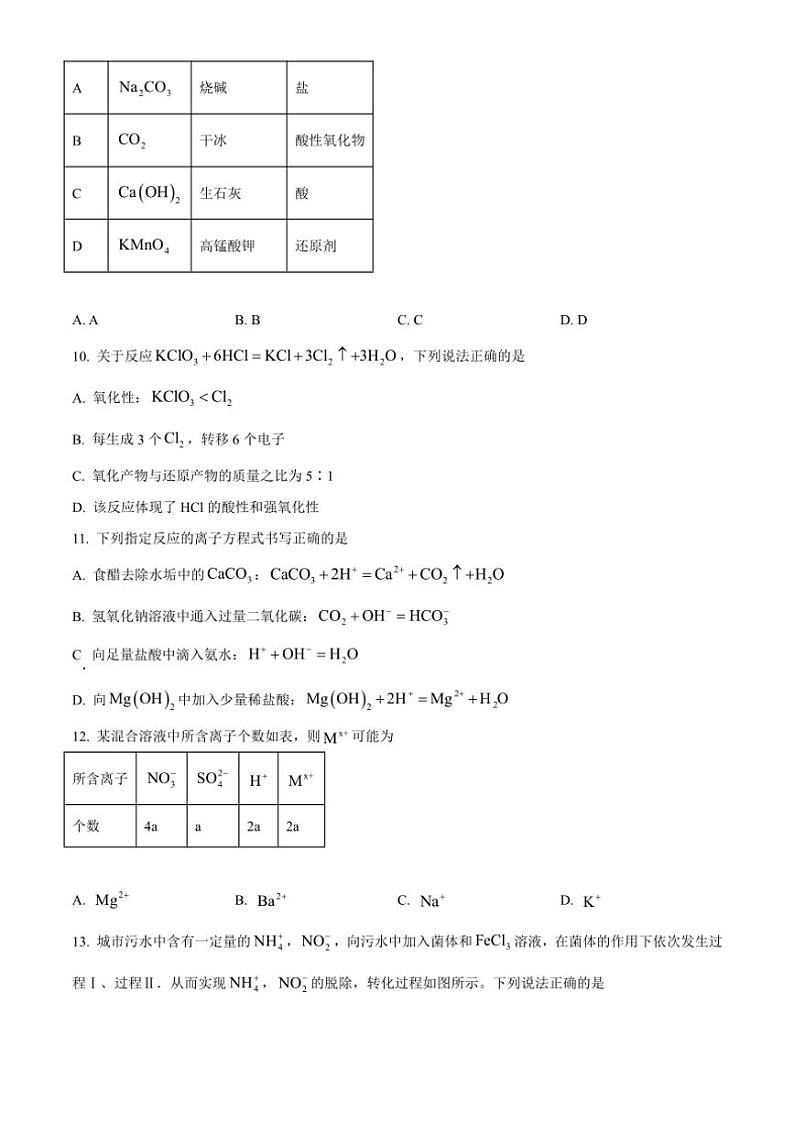 山西省大同市2024～2025学年高一上学期10月联考试题 化学（含答案）03