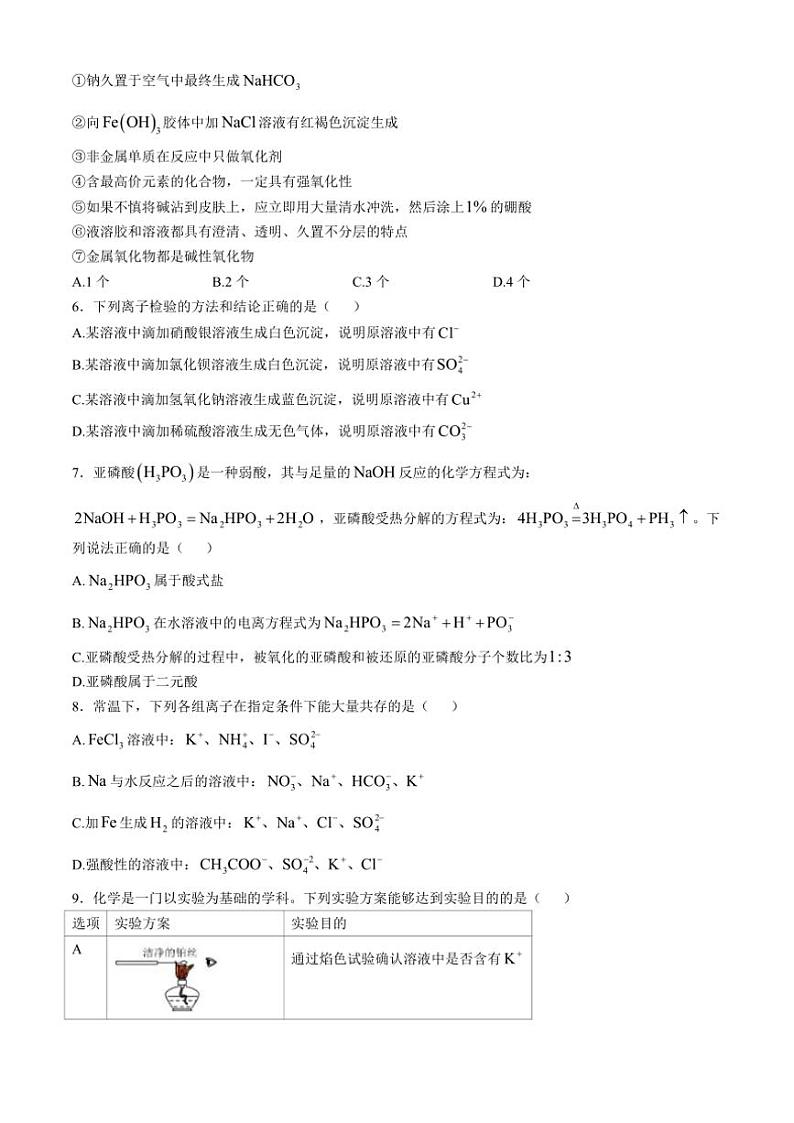 湖北省荆州中学2024～205学年高一上学期10月月考化学试题（含答案）第2页