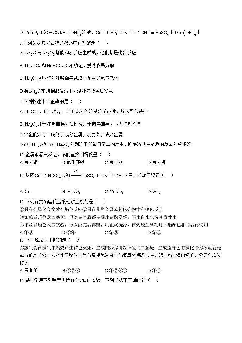 云南省文山壮族苗族自治州麻栗坡县2024-2025学年高一上学期10月期中考试 化学试题(无答案)第2页