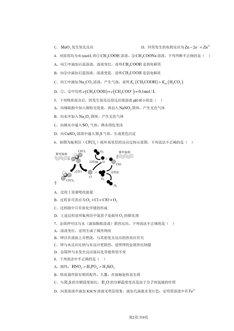 2024北京贸大附中高三上学期10月月考化学试卷第2页
