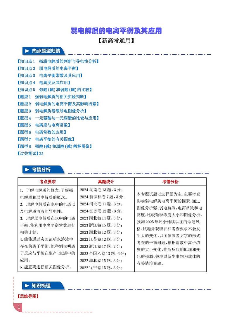弱电解质的电离平衡（学生版）第1页