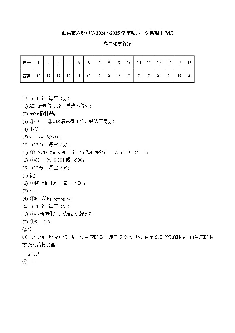 24-25高二化学期中考答案第1页
