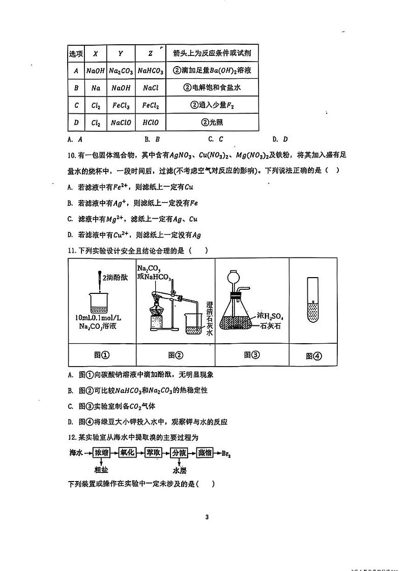 甘肃省西北师范大学附属中学2024-2025学年高三上学期期中考试 化学试题第3页