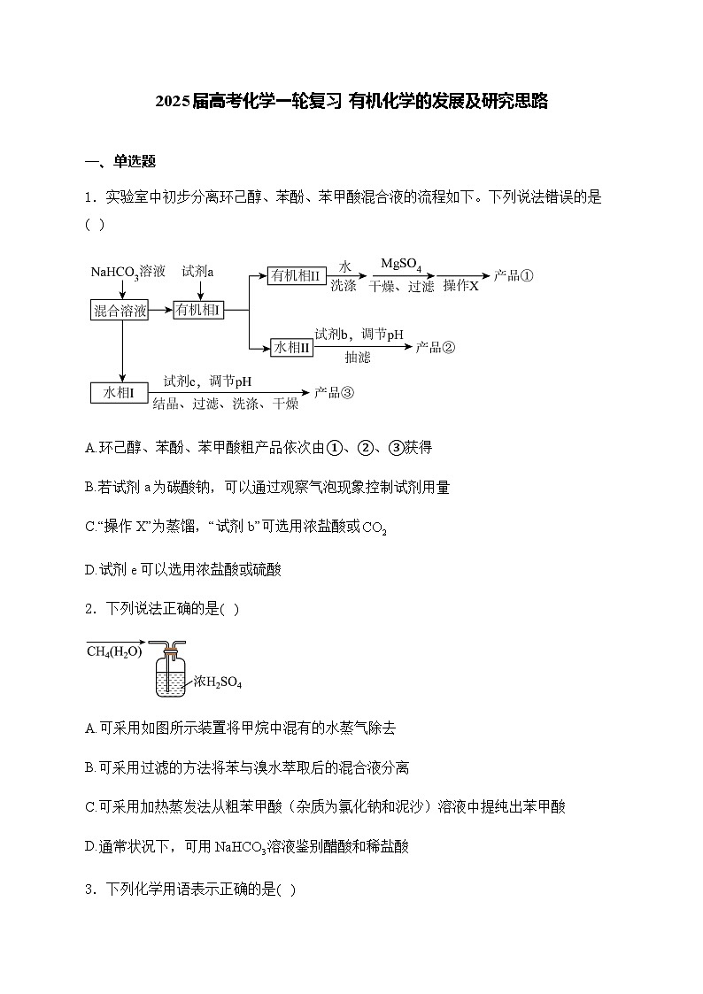 2025届高考一轮复习苏教版 有机化学的发展及研究思路 单元测试第1页