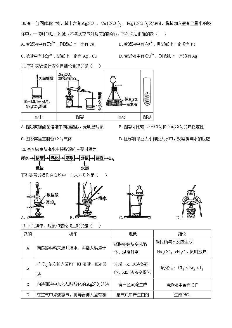 甘肃省西北师范大学附属中学2024-2025学年高三上学期期中考试 化学试题(无答案)第3页