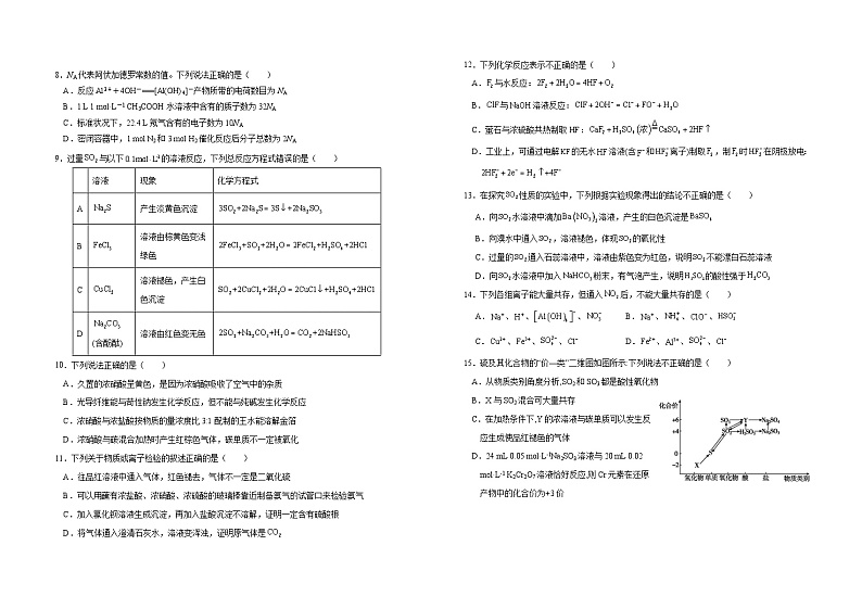 湖北省仙桃市田家炳实验高级中学2024-2025学年高三上学期10月月考 化学试题02