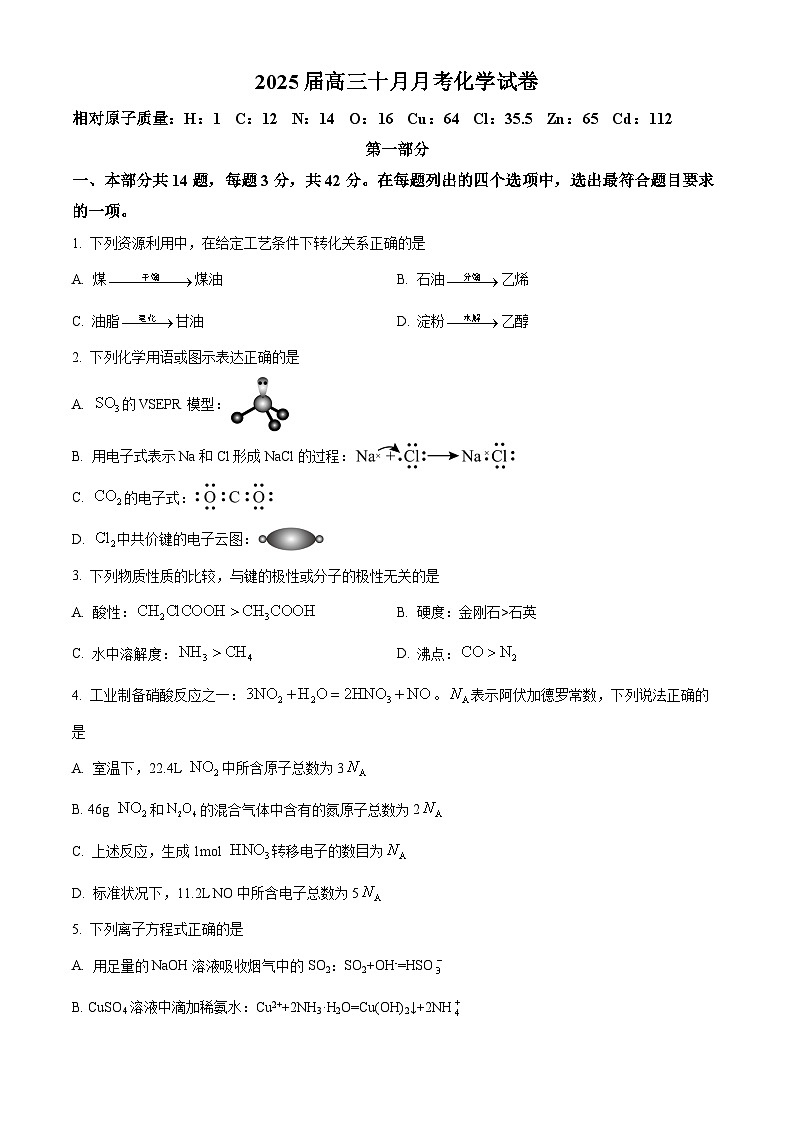 北京市第二十中学2024-2025学年高三上学期10月月考 化学试题 Word版无答案第1页