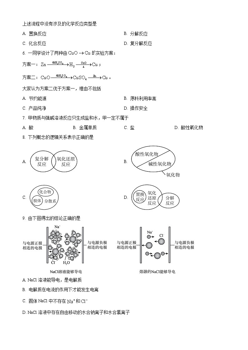 河北省沧州市四校联考2024-2025学年高一上学期10月期中考试 化学试题  Word版无答案第2页