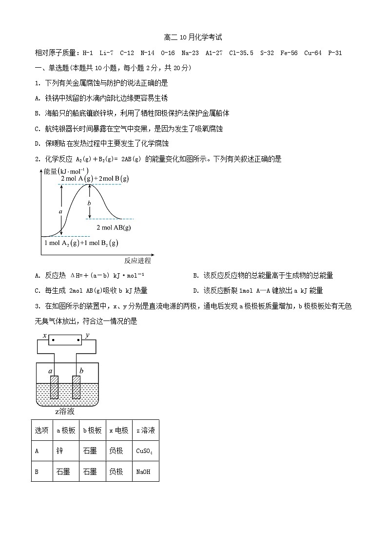 山东省枣庄市2023_2024学年高二化学上学期10月月考试题含解析01