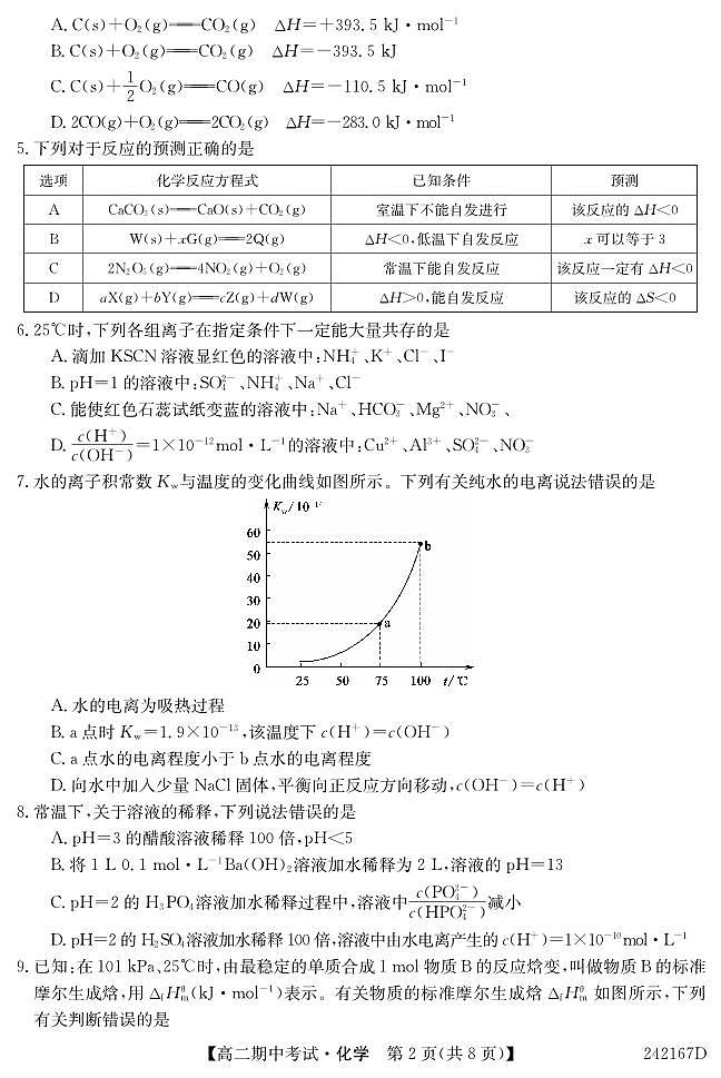河南省中州联盟2023-2024学年高二上学期期中大联考 化学试卷02