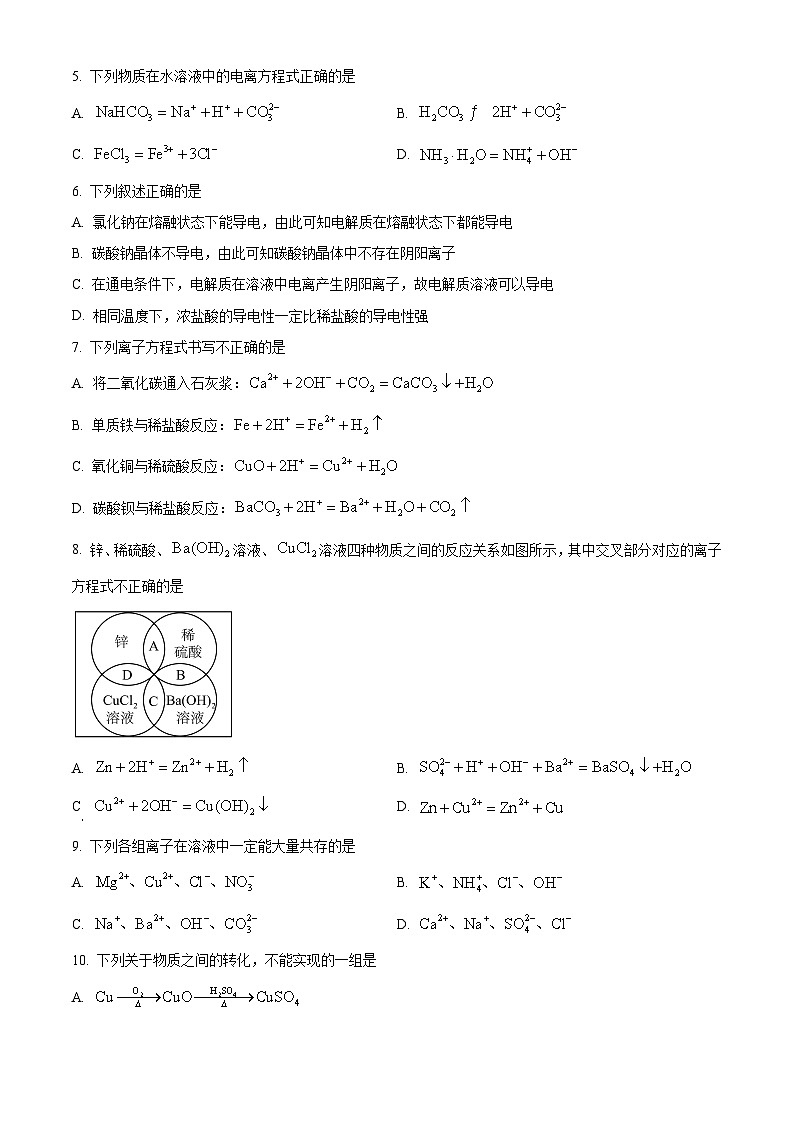 重庆市西南大学附属中学2024-2025学年高一上学期定时检测（一）（10月）化学试题02
