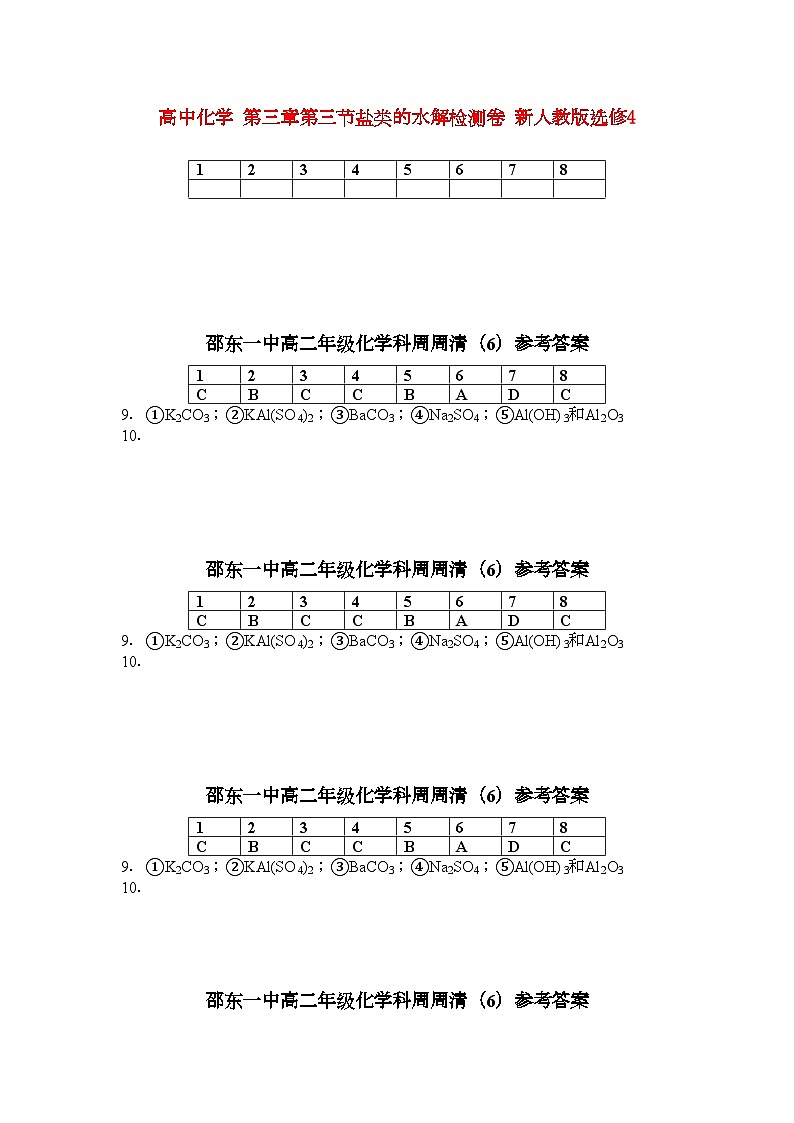 2022年高中化学第三章第三节盐类的水解检测卷新人教版选修4第1页