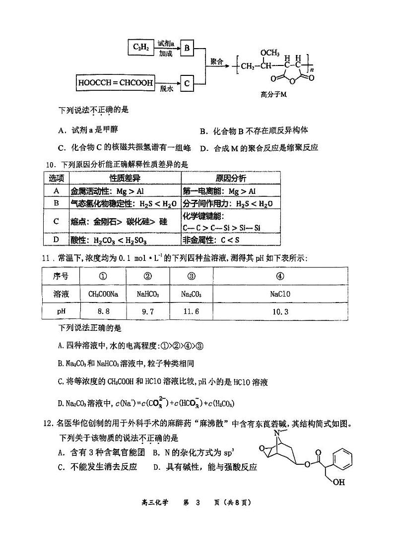 2024北京育才学校高三（上）期中化学试卷第3页