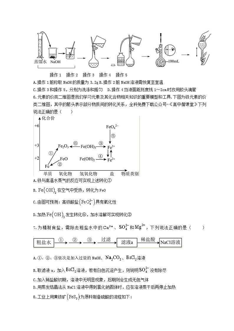 山东省济南市2022_2023学年高一化学上学期期末考试试题第2页