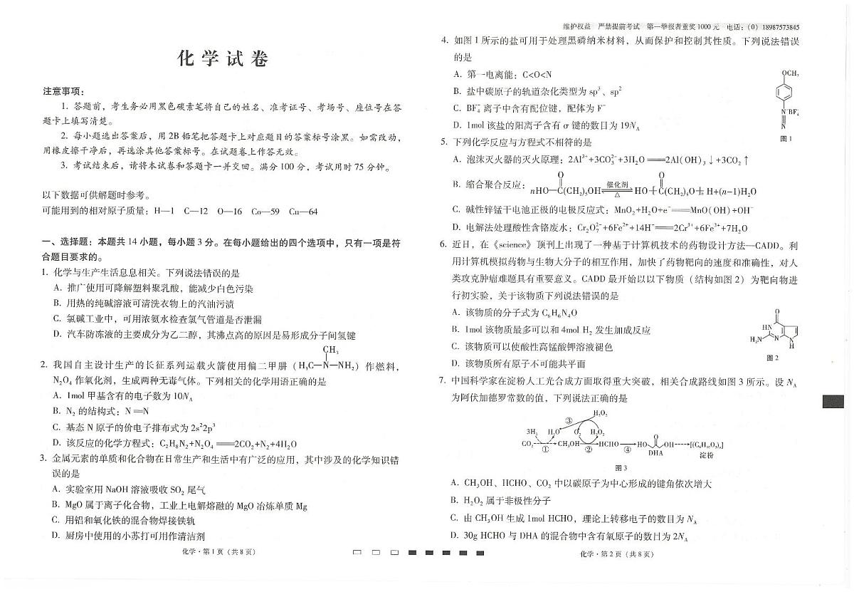 2025届云南师大附中高三上学期月考卷（五）化学试卷第1页
