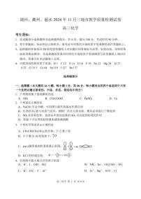 浙江省湖州、丽水、衢州2025届高三上学期11月教学质量检测（一模）化学试卷（PDF版，含答案）