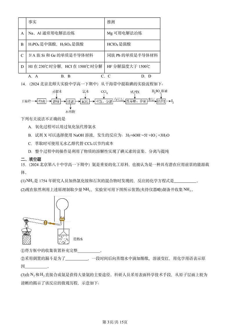 2024北京重点校高一（下）期中真题化学汇编：自然资源的开发利用第3页