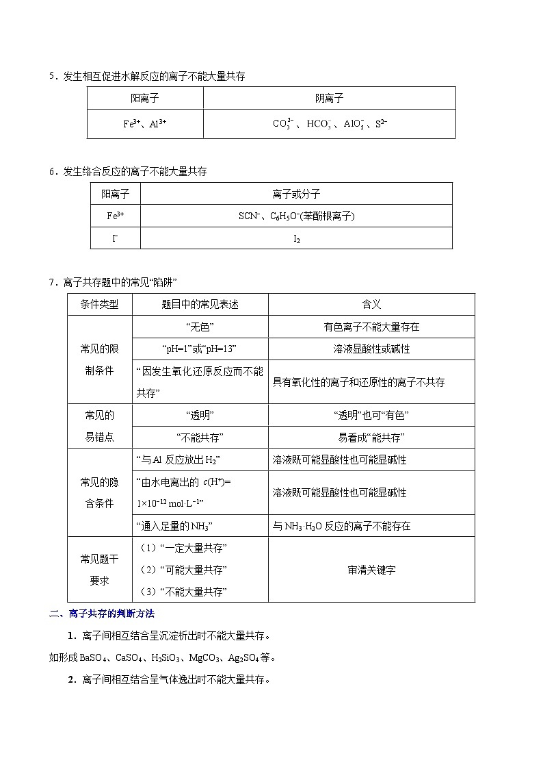 备战2025年高考化学考点一遍过考点11离子能否大量共存的判断教案（Word版附解析）第2页
