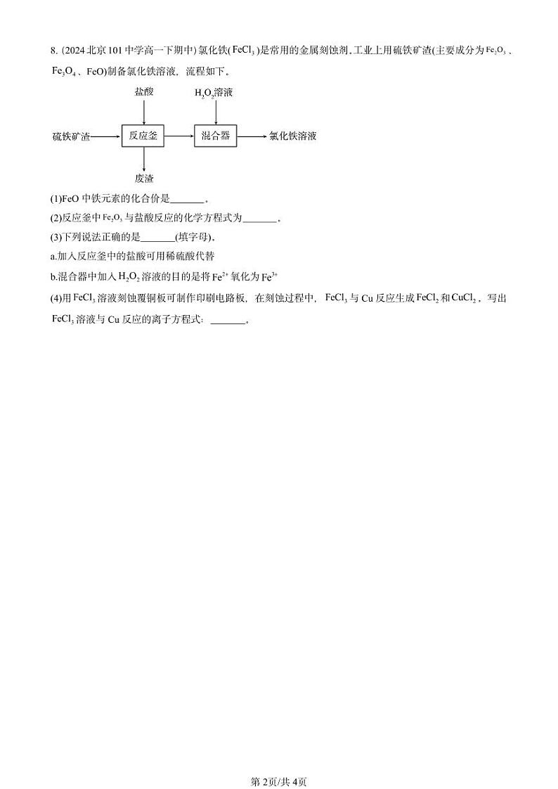 2024北京重点校高一下学期期中真题化学汇编：铁及其化合物第2页