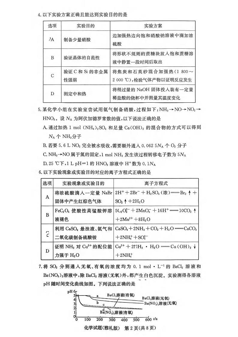 化学丨湖南省长沙市雅礼中学2025届高三10月考（三）化学试卷及答案02