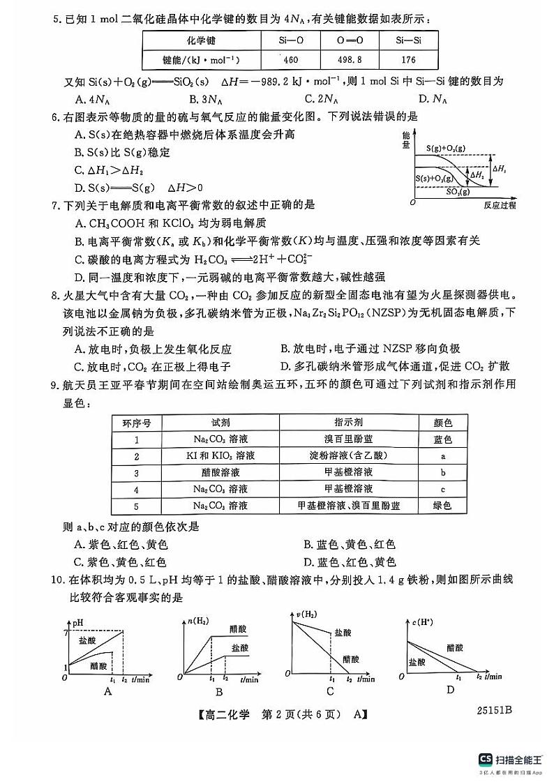 陕西省安康市教学联盟2024-2025学年高二上学期期中考试 化学试卷第2页