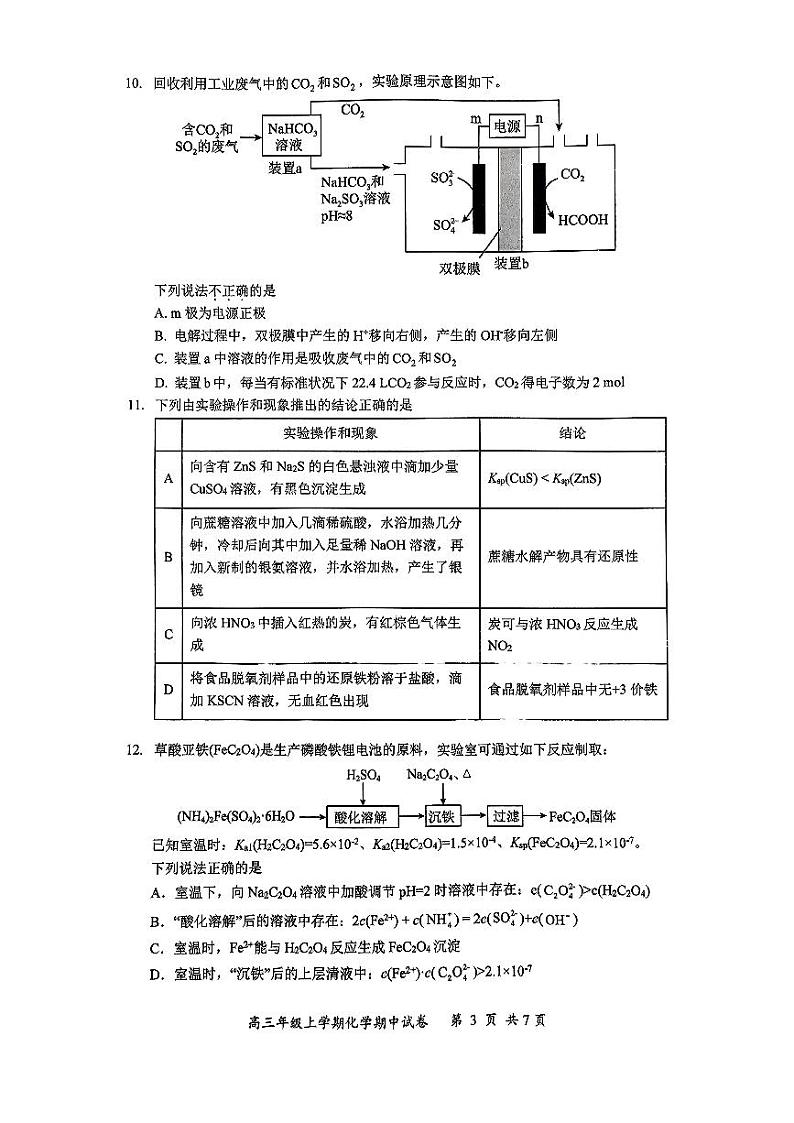 2025届南京师大附中高三上学期期中考试化学试卷+答案第3页