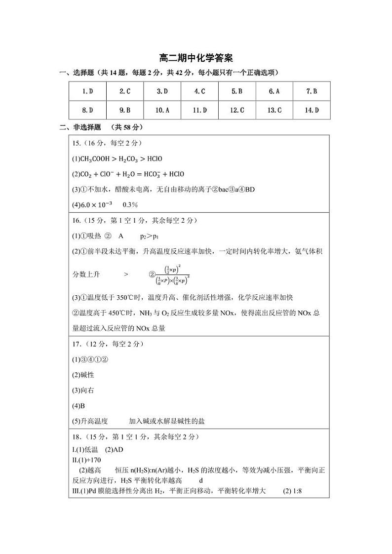 高二期中化学答案第1页