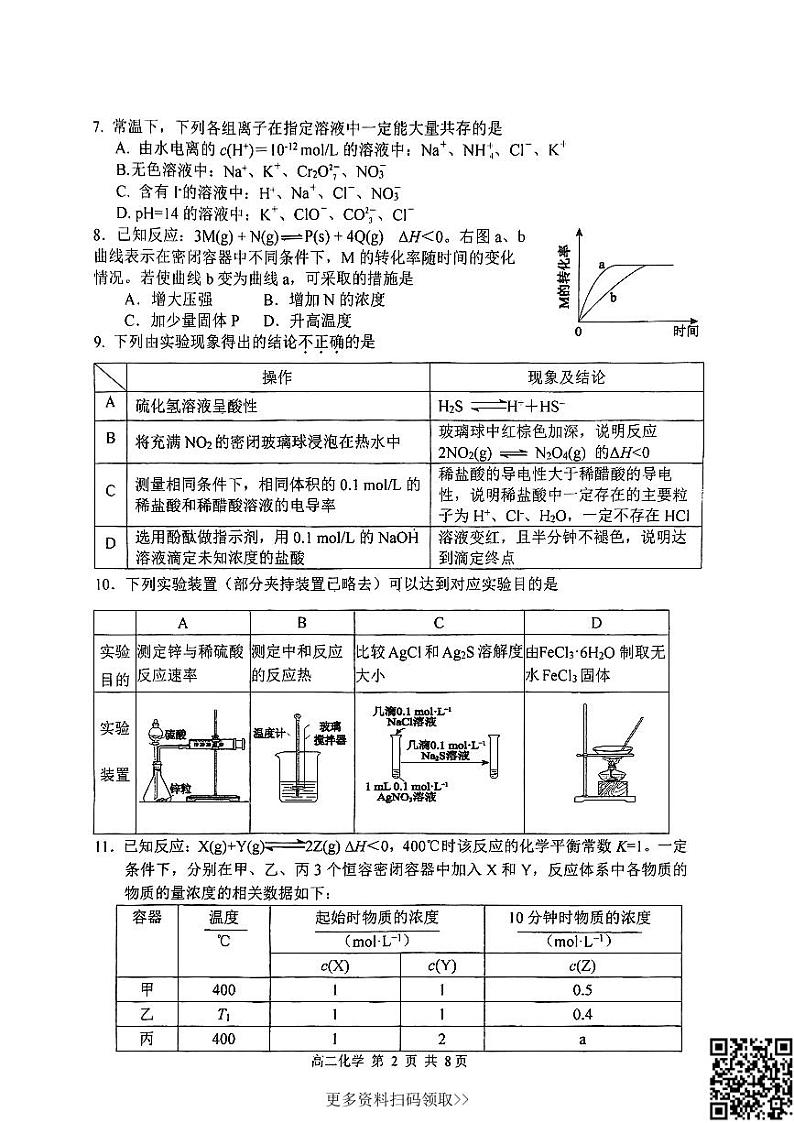 2024北京育才学校高二上学期期中化学（选考班）试卷第2页