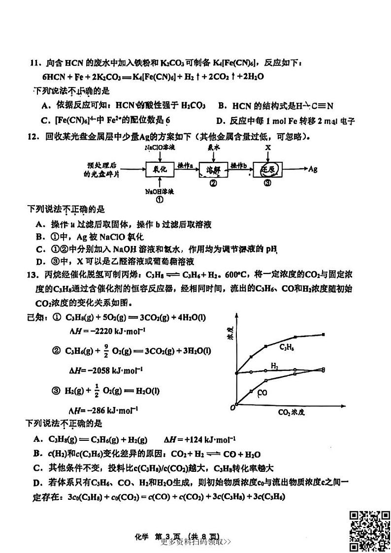 2024北京北师大二附中高三上学期期中化学试卷第3页
