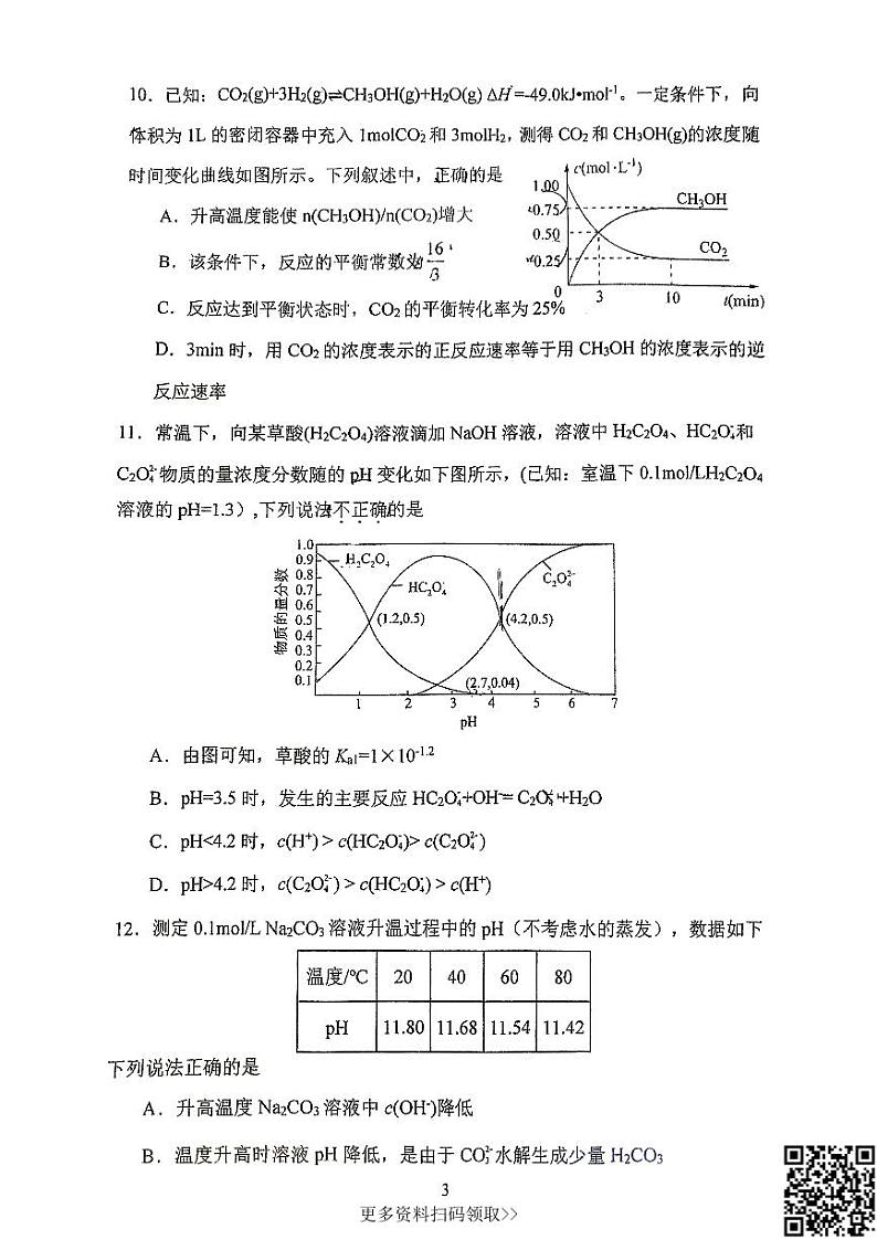 2024北京工大附中高二上学期期中化学试卷03