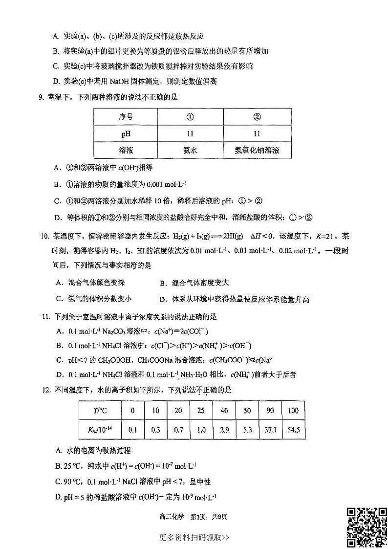 2024北京景山学校高二上学期期中化学试卷第3页