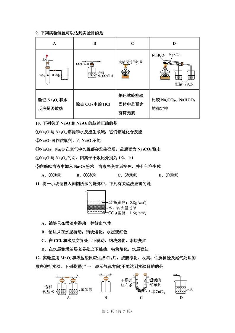 广东省深圳市盐田高级中学2024-2025学年高一上学期11月期中考试 化学试题第2页
