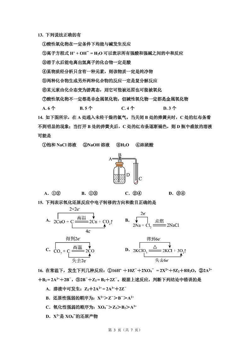 广东省深圳市盐田高级中学2024-2025学年高一上学期11月期中考试 化学试题第3页