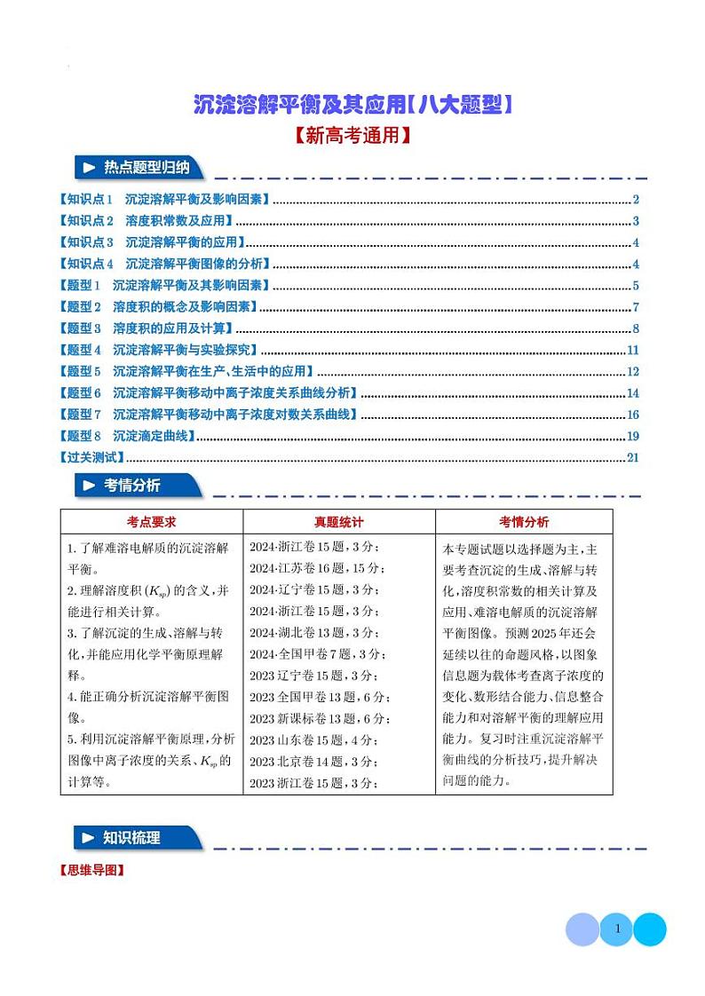 沉淀溶解平衡及其应用【八大题型】（解析版）第1页