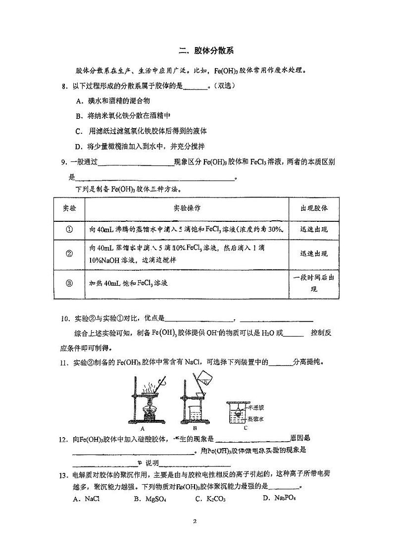 上海市华东师范大学附属闵行永德学校2024-2025学年高一上学期期中考试化学试题第2页