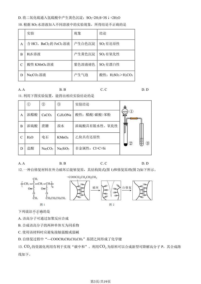 2024北京北师大二附中高三（上）开学考化学试题及答案第3页