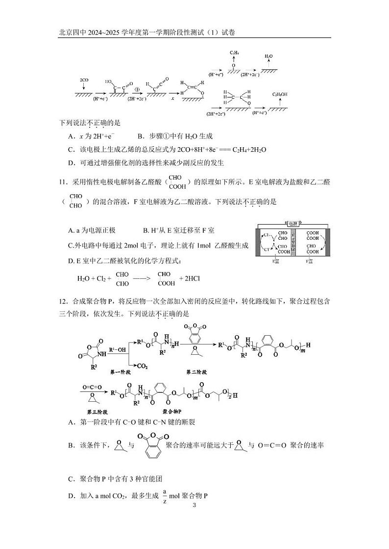 2024北京四中高三上学期10月月考化学   有答案第3页