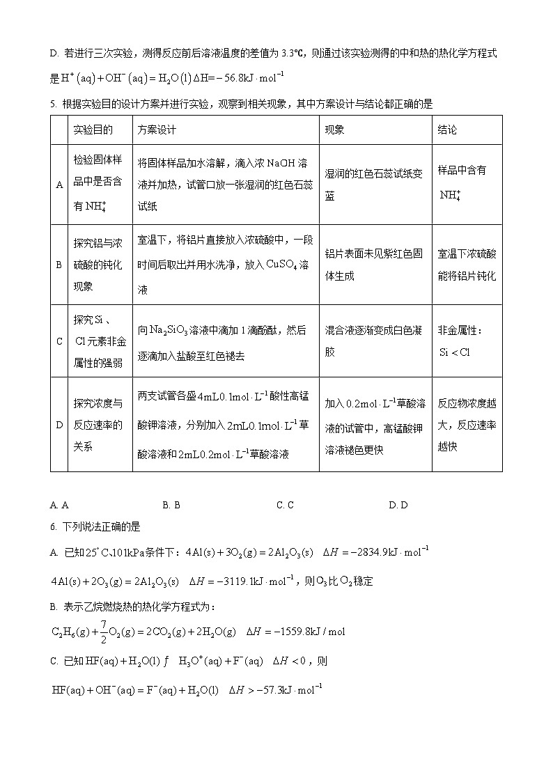 安徽省合肥市第一中学（滨湖校区）2024-2025学年高一上学期第一次检测化学试题（Word版附解析）02