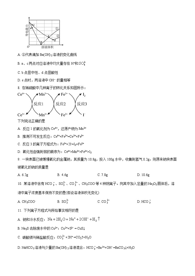 安徽省芜湖市第一中学2024-2025学年高一上学期中考试 化学试题Word版无答案第3页