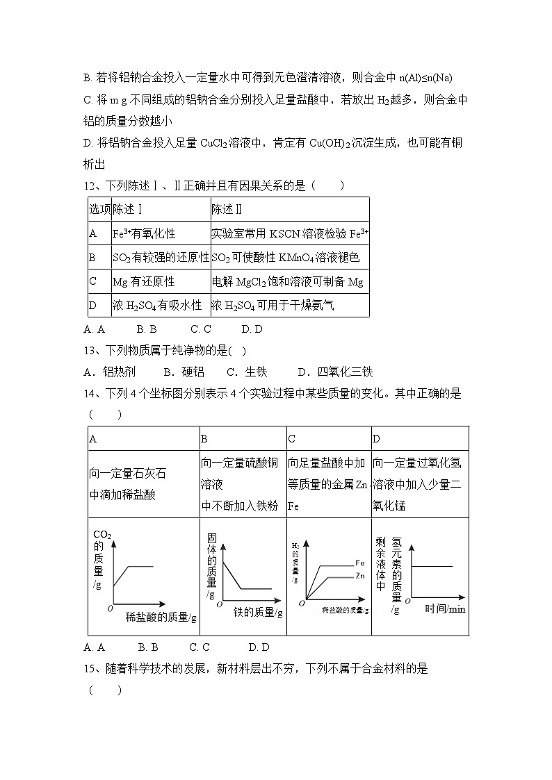 第3章　铁　金属材料  章末训练2024-2025学年高一上学期化学人教版（2019）必修第一册第3页