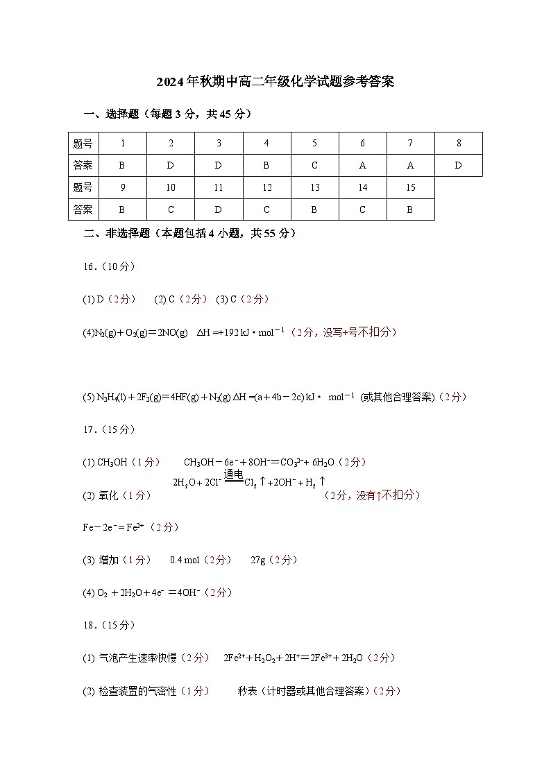 高2化学秋期中答案第1页