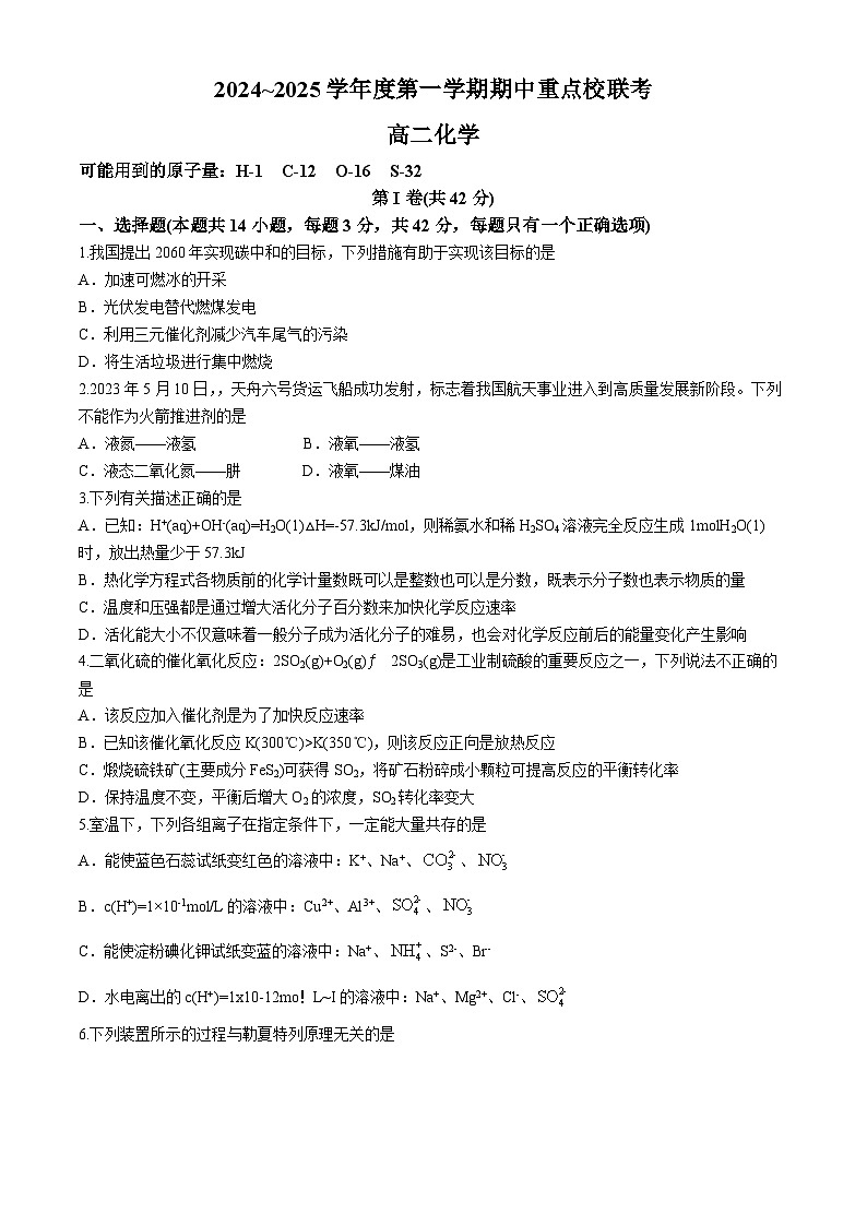 天津市五区县重点校联考2024-2025学年高二上学期11月期中化学试题（含答案）01